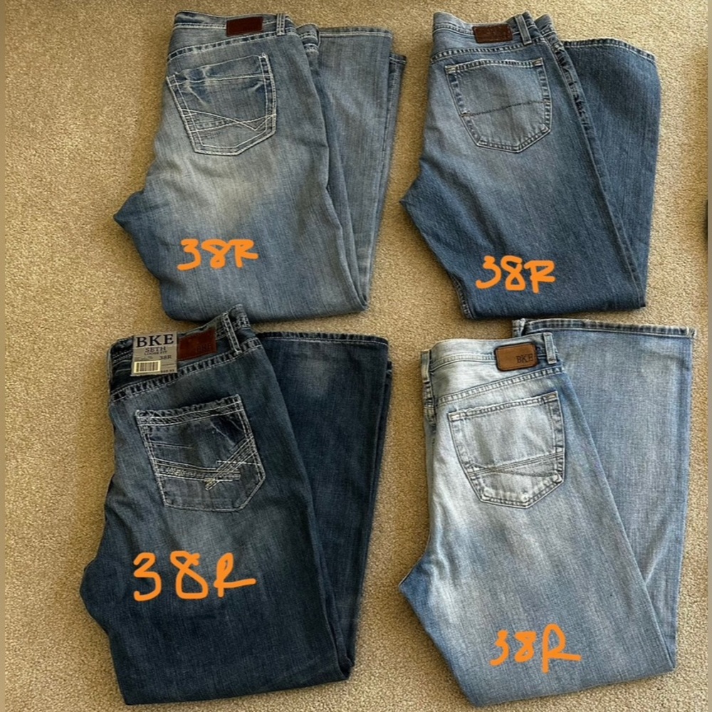 4, 38R loose fit BKE jeans. $25ea or $80 for all 4